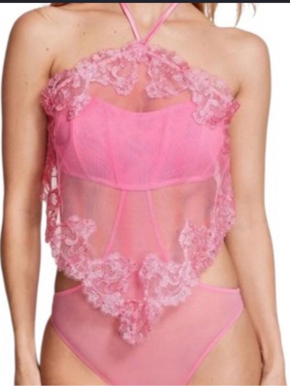 Victorias Secret sheer Boho Embroidery Halter Neck Teddy SMALL Timeless Pink NWT